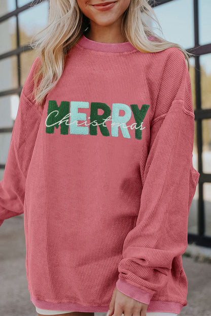 Strawberry Pink MERRY Christmas Corded Graphic Sweatshirt