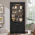 Tall Bookshelf with 4-layer LED Lightings,Modern Bookcase with Doors and Open Adjustable Shelves,Storage Bookshelf for Living Room,Home Office,Black