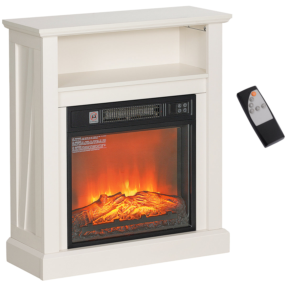 HOMCOM 27' Electric Fireplace with Mantel Surround, 1400W Replaceable Fireplace Insert Heater with Realistic Log and Flame Effect, Remote Control, Freestanding Fireplace Heater for Living Room, White