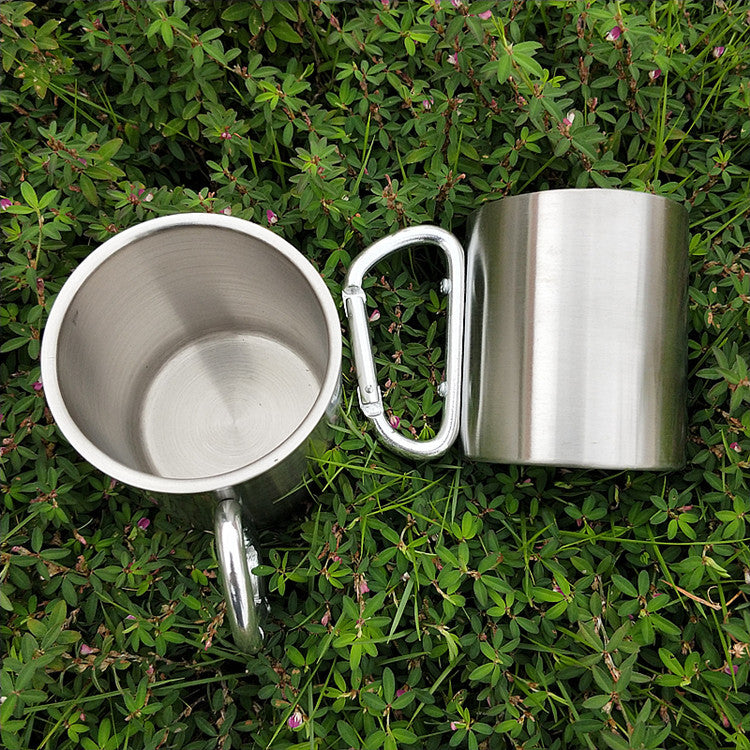 Portable Stainless Steel Cup For Camping Traveling Outdoor Cup With Handle Carabiner Climbing Backpacking Hiking Cups 200ml - Eloy Royal