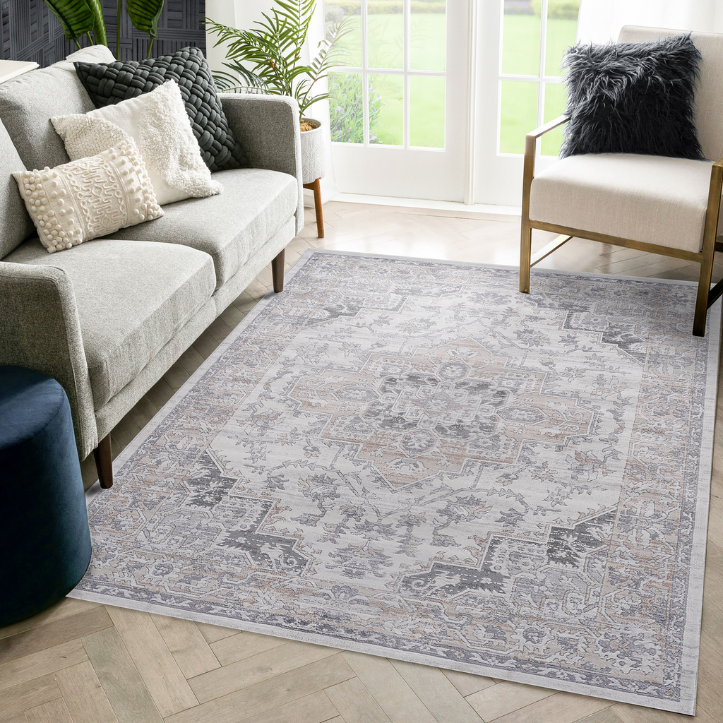 MARFI Collection 7.9X10. Ivory / Beige / Oriental Area Rug Modern, Contemporary, Non-Shedding & Easy to Clean, Ideal for Living Room, Bedroom, Dining Space, 120*93 inch