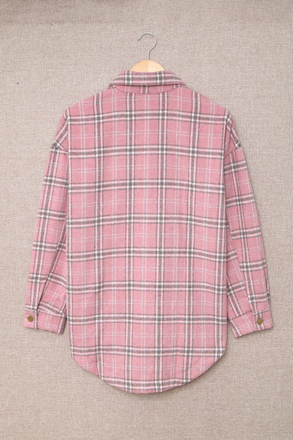 Wholesale Pink Plaid Casual Button Up Shirt Shacket with Slits - Eloy Royal