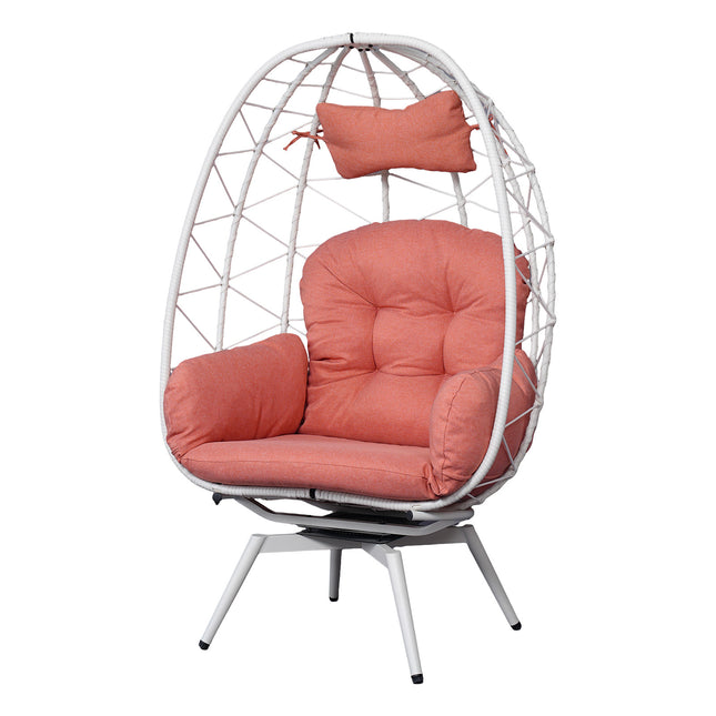 Oversized 360° Swivel Rattan Egg Chair Wicker Indoor Outdoor Patio Lounge Chair with Removable Thick Cushions