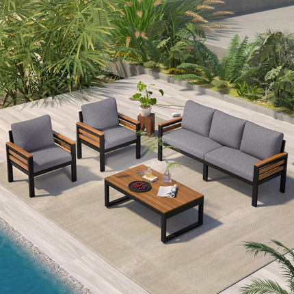 GO 4-Piece Outdoor Furniture Sofa Set for 5 People with Acacia Wood
