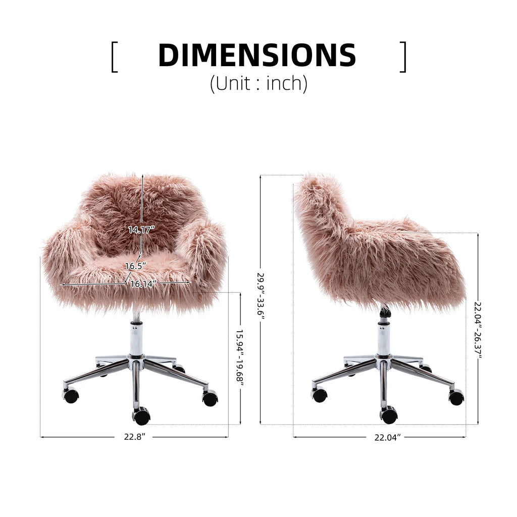 HengMing Modern Faux fur home office chair, fluffy chair for girls, makeup vanity Chair - Eloy Royal