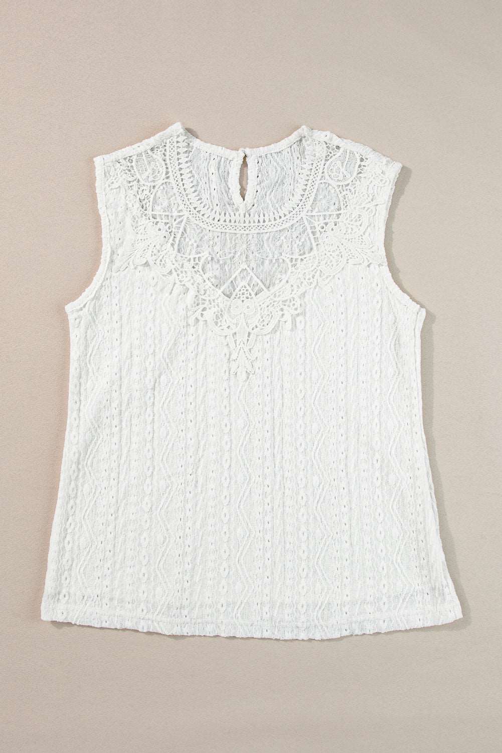 Apricot Guipure Lace Crochet Keyhole Back Sleeveless Top