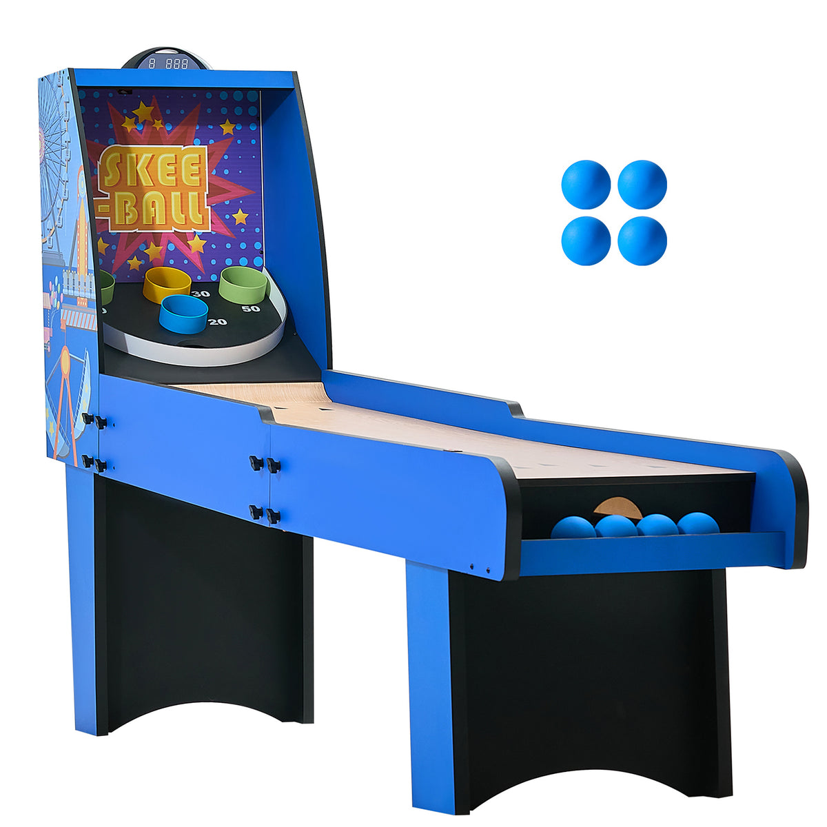 VEVOR 8' Roll and Score Classic Arcade Game Table, Arcade Machine Indoor with Electronic Scorer, Sound, Automatic Ball Return for Adults Kids Family Recreation Game Room, 4 Balls Included