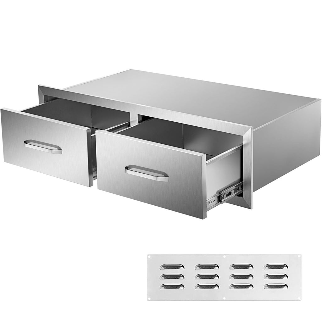 Outdoor Kitchen Drawers 29.5'W x 10'H x 19.7'D, Horizontal Double BBQ Access Drawers Stainless Steel with Handle, BBQ Island Drawers for Outdoor Kitchens or Patio Grill Station