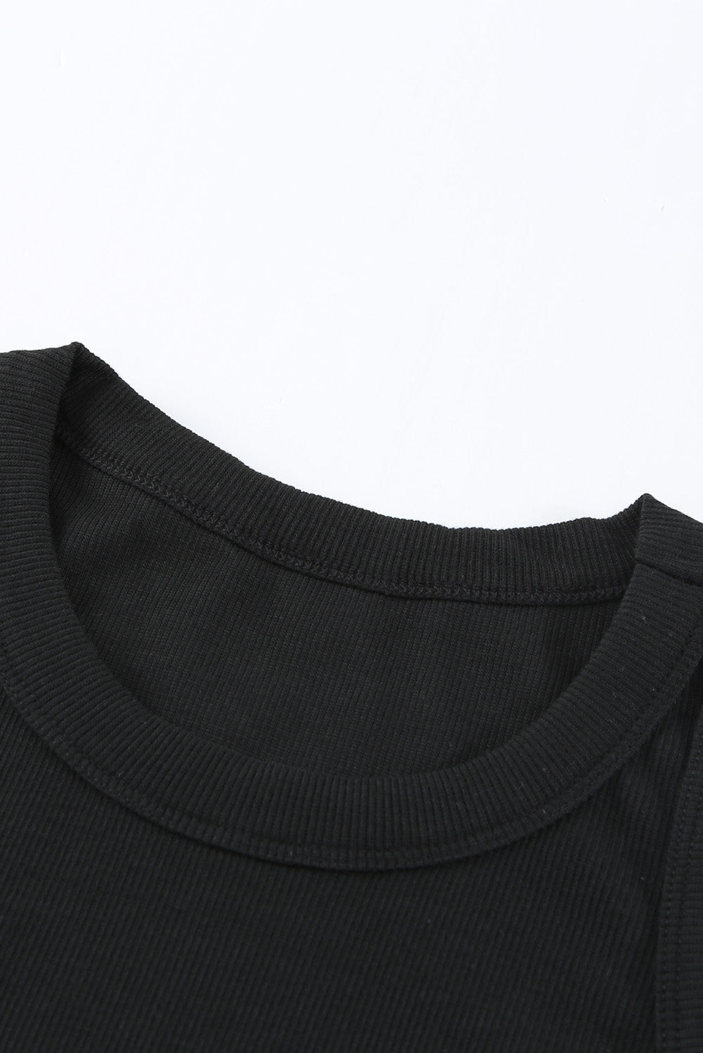 Solid Black Round Neck Ribbed Tank Top - Eloy Royal