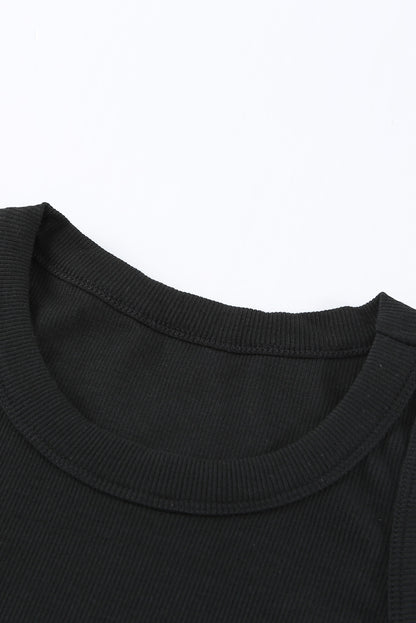 Solid Black Round Neck Ribbed Tank Top - Eloy Royal