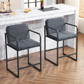 Set of 2,Modern Upholstered Counter Height Bar Stool with Armrests, Metal Frame and Padded Seat, Comfortable Dining Chair for Kitchen Island, Home Bar or Restaurant - Dark gray