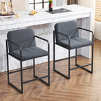 Set of 2,Modern Upholstered Counter Height Bar Stool with Armrests, Metal Frame and Padded Seat, Comfortable Dining Chair for Kitchen Island, Home Bar or Restaurant - Dark gray