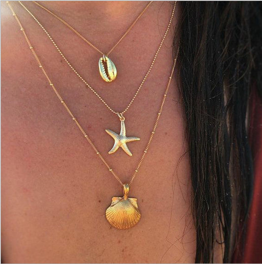 Popular Accessories Alloy Starfish Scallop Shell Necklace For Women