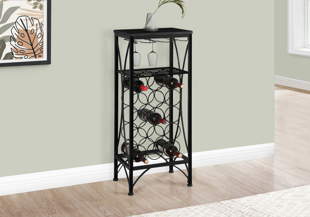 Home Bar, Wine Rack, Black Metal, Transitional
