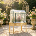 Raised Garden Planter Box with Plastic Greenhouse Cover, Outdoor Bed for Herbs Vegetables