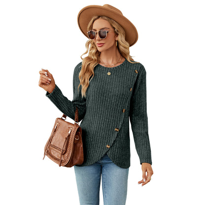 Women's Long-sleeved Round Neck Tulip Hem Bottoming Shirt T-shirt