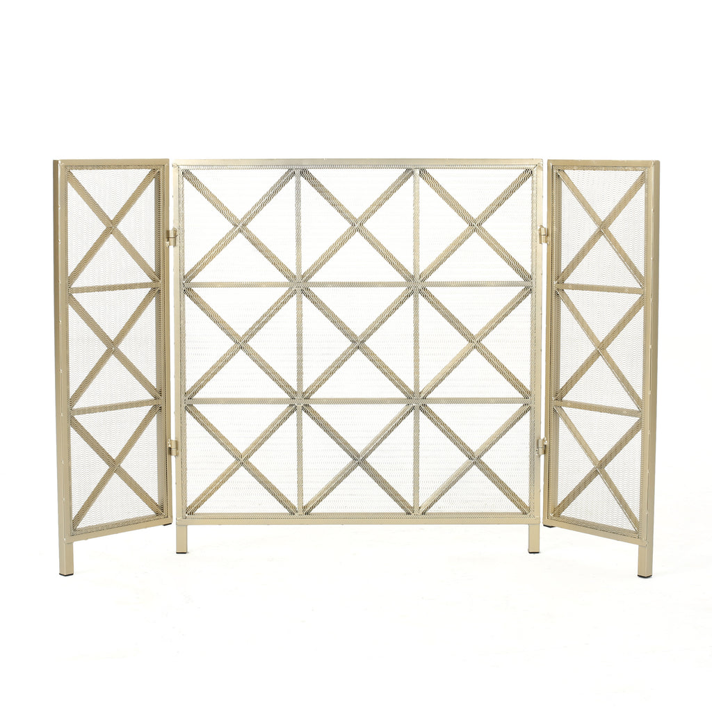 Margaret 3-Panel Fireplace Screen Iron Black/Gold