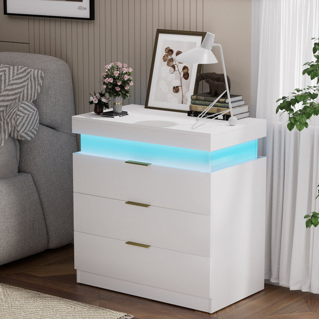 Nightstand with Charging Station and LED Lights with Bedside Table with Drawers