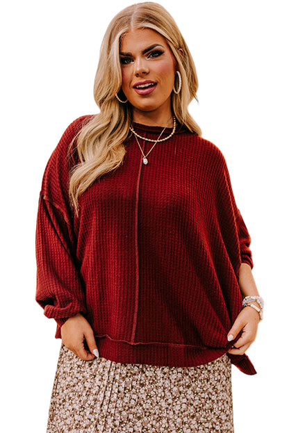 Gold Flame Exposed Seam Detail Waffle Knit Plus Size Top - Eloy Royal