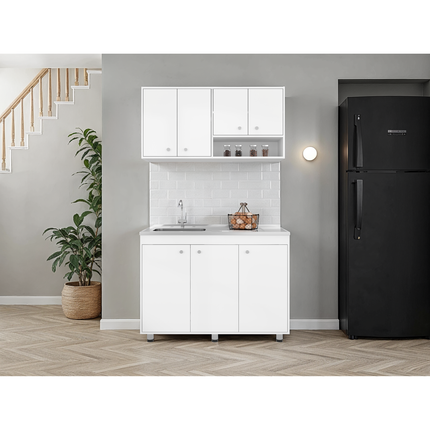 White Kitchen Furniture Set with Dishwasher and Upper Storage