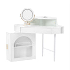 Corner Makeup Vanity Desk With Mirror & LED Lights, Modern Vanity Set With Mirror And Stool, Dressing Table With Large Storage For Small Place, Brightness Adjustable Folding Mirror, White - Eloy Royal