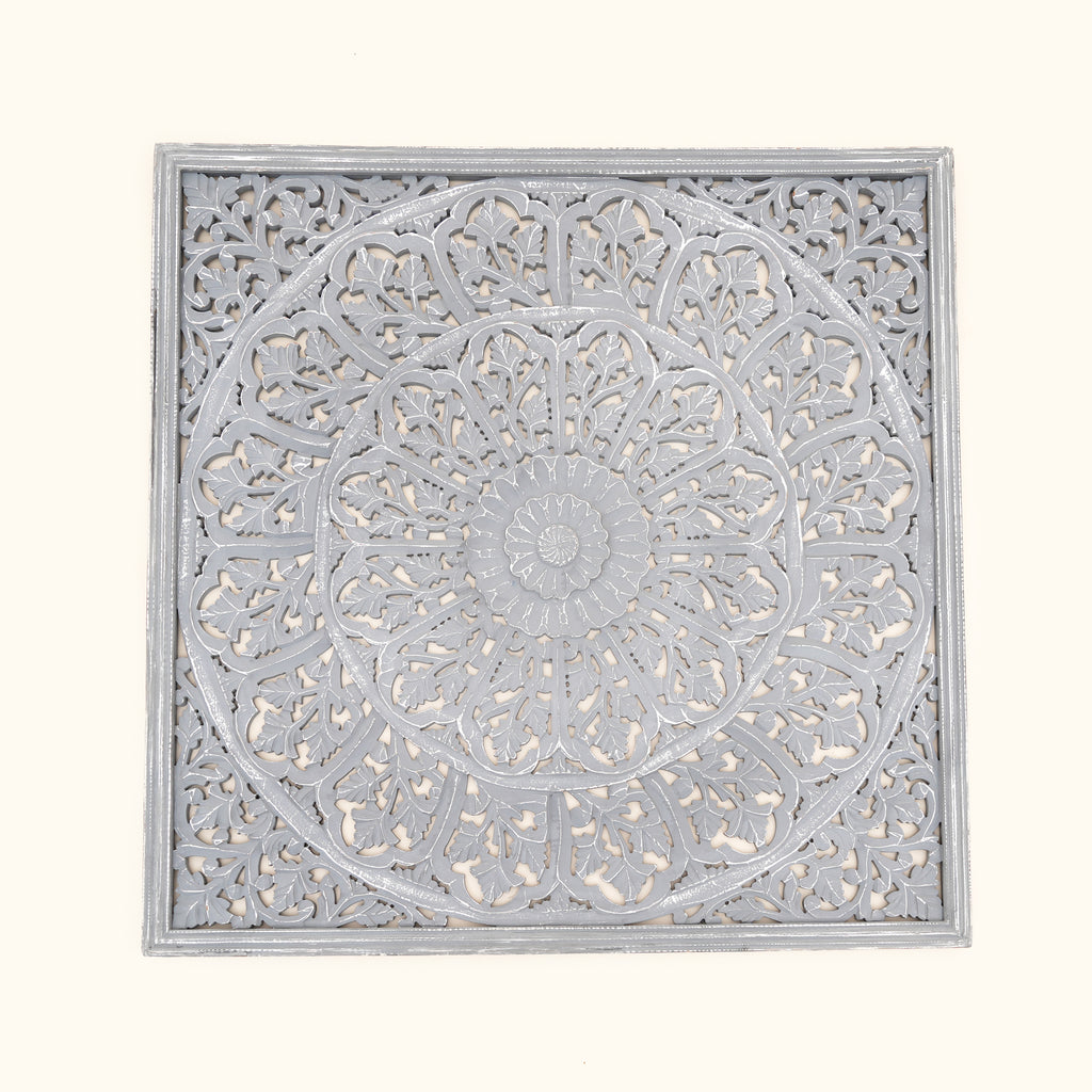 Handcrafted Wooden Wall Art Panel, 48x48 inch Intricate Mandala Wall Décor Large Decorative Carved Wood Wall Hanging for Living Room, Bedroom, Entryway & Office