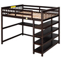 Espresso Full Size Loft Bed with Storage Shelves and Under-bed Desk, Solid Pine Wood and MDF, 79.7''L x 57.2''W x 68.3''H