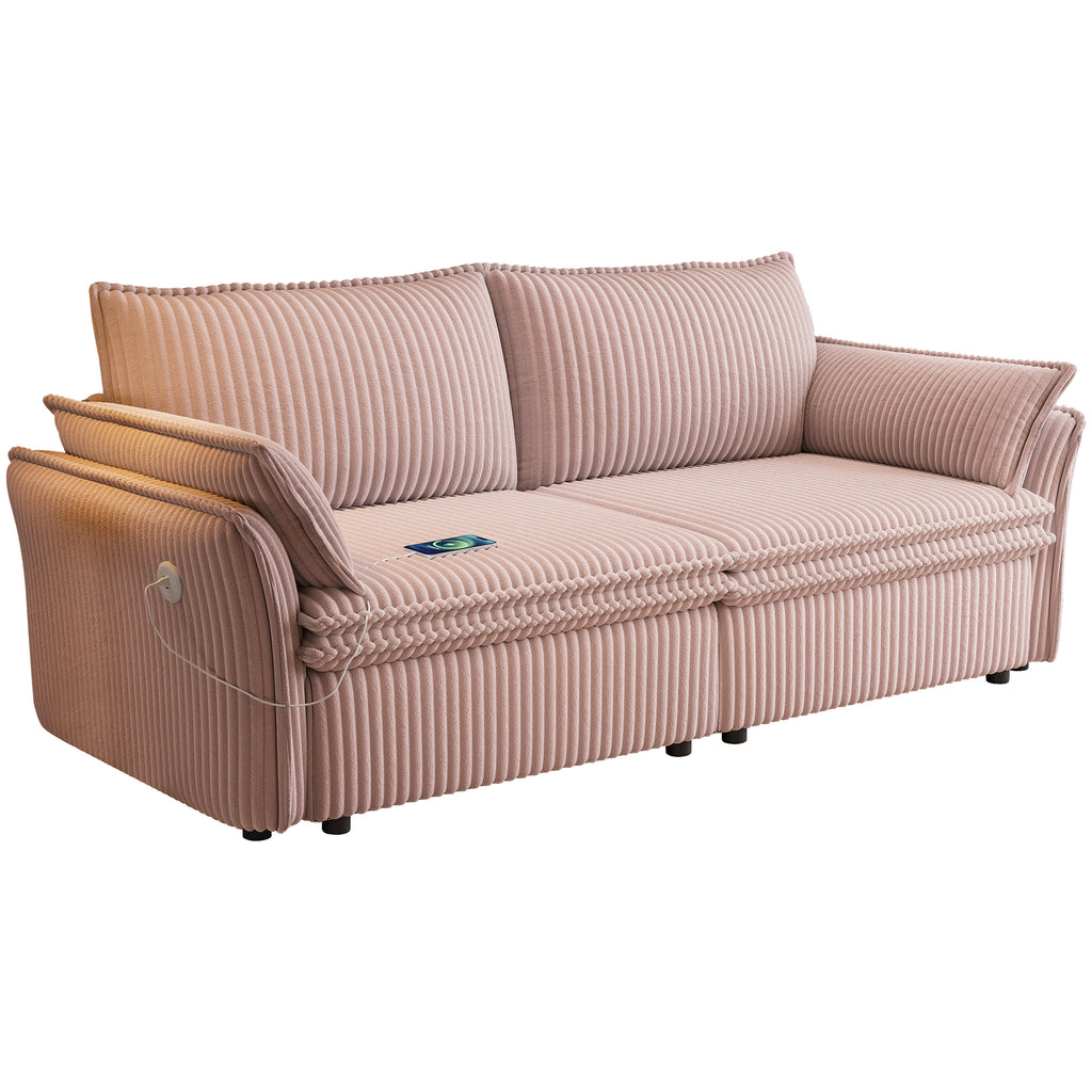 Pink Corduroy Multi-Functional Sofa Bed 85-Inch Two-in-One Convertible for Living Rooms