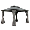 11x13FT Outdoor Gazebo, Hardtop Gazebo with Galvanized Steel Double Roof, Metal Gazebos with Drainage System Patio Pergola for Patio Deck Backyard,Curtain and Netting,Gray