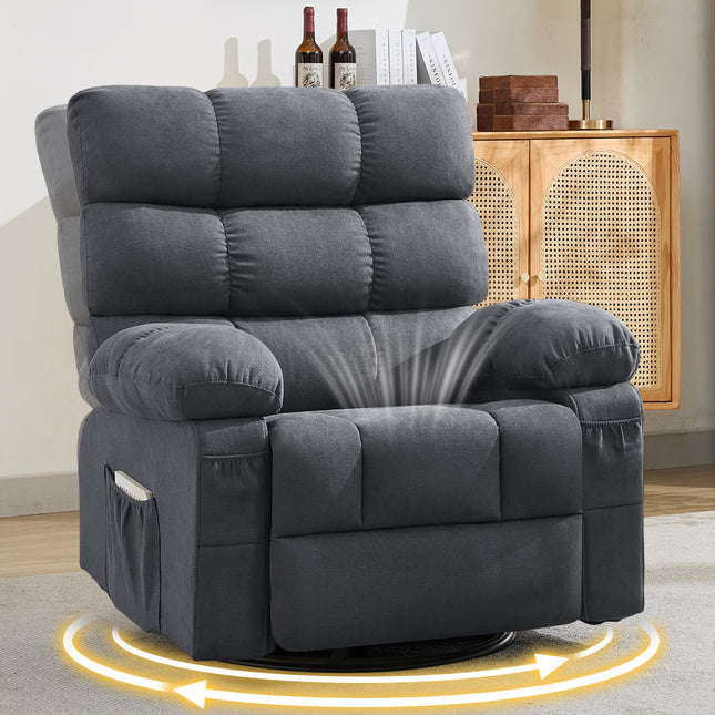 Swivel Rocker Recliner Chair for Adults, 360° Upholstered Manual Recliners for Small Spaces, Single Seat Glider Reclining Chair with Side Pockets, Ergonomic Reading Chair for Living Room, RV, Bedroom