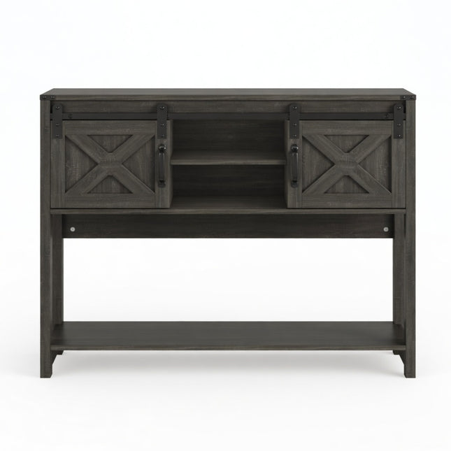 Modern Farmhouse Entryway Table with Sliding Barn Door, Dark Grey Engineered Wood Console Table 46 inches