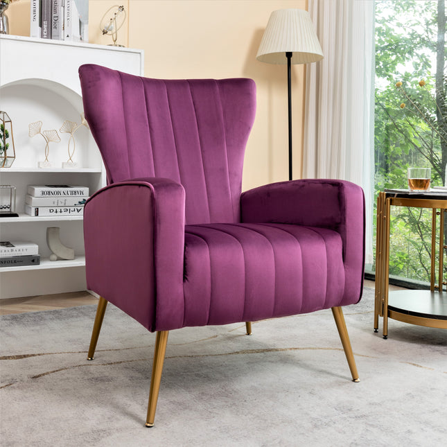Velvet Accent Chair with Metal Legs, Modern Upholstered Armchair, Wingback Side Chair for Living Room Bedroom Small Spaces