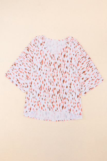 Pink Elegant Polka Dots 3/4 Dolman Sleeve Plus Size Blouse - Eloy Royal