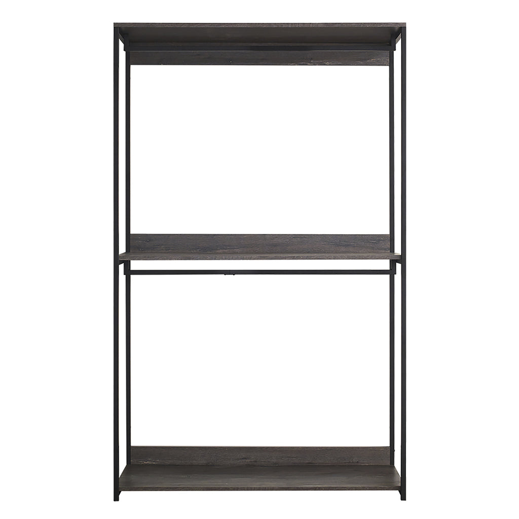 Monica Farmhouse Wood Walk-in Closet Organizer with One Shelf in Rustic Gray Solid Wood