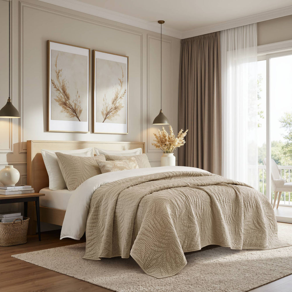 King 3 Piece Cotton Quilt Set Linen