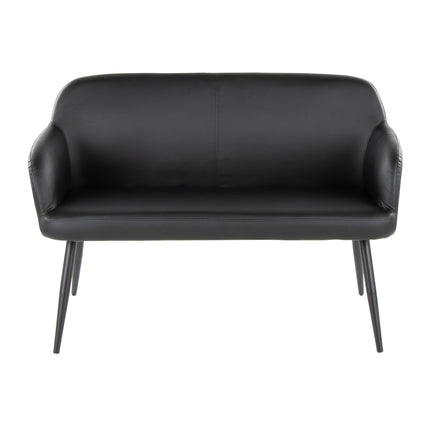 High Back Bench in Black Steel and Black Faux Leather