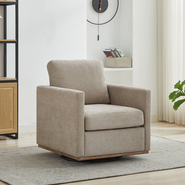 30.7'W Square Upholstered 360° Swivel Accent Chair and Comfy Single Sofa Chair with a Weathered Finished Wooden Base, Club Lounge Reading Armchair for Living Room Bedroom Apartment Nursery. Taupe
