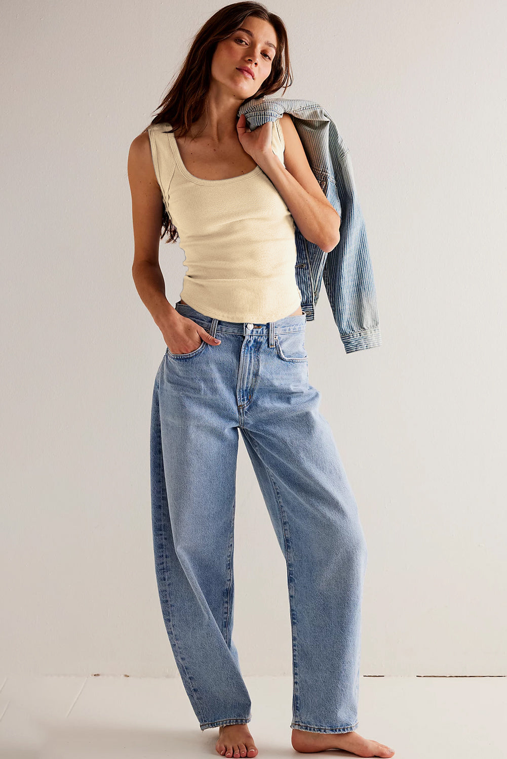 Sky Blue Ribbed Exposed Seam Cropped Tank Top - Eloy Royal