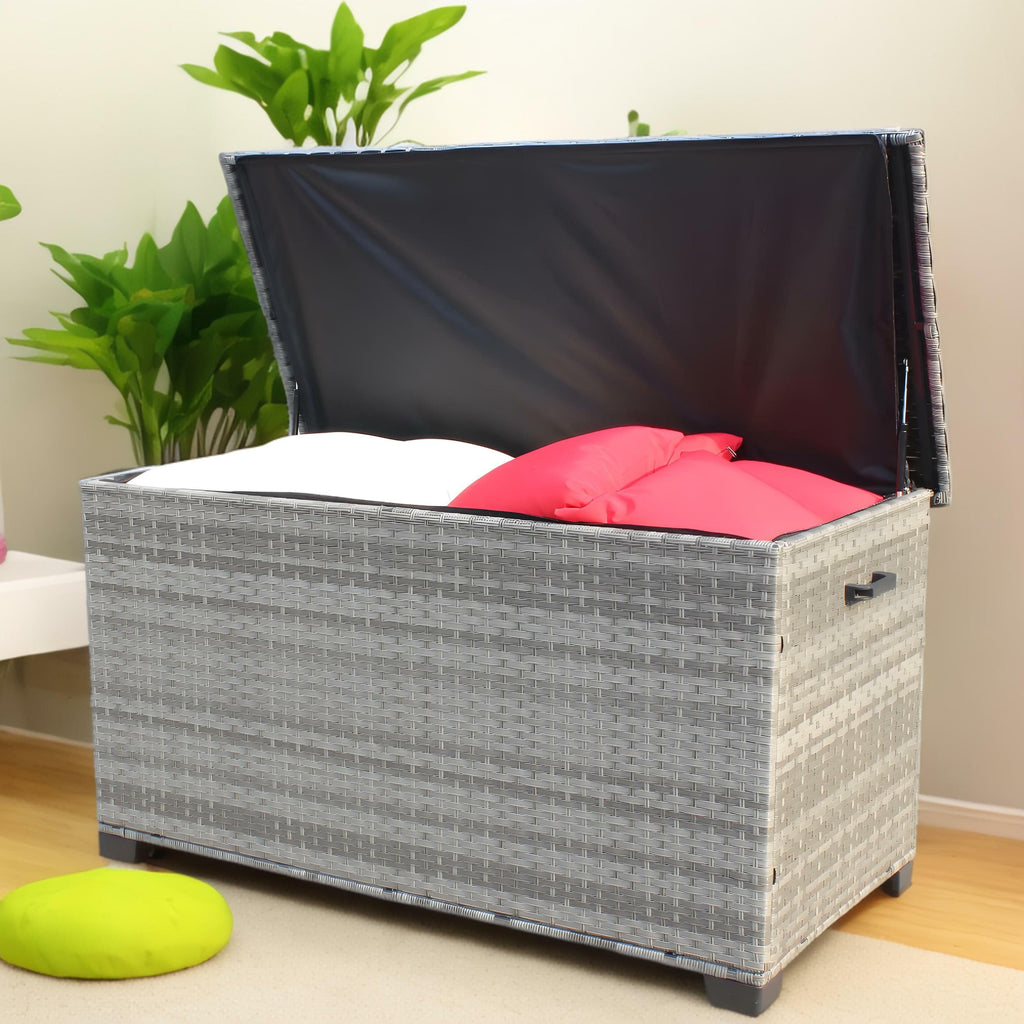 Wicker Patio Furniture Storage Box (Grey )
