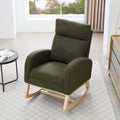 015B-Teddy Fabric Leisure Rocking Chair,Nursery Rocking Chair With Adjustable Footstool,Thickened Headrest And High Backrest, Storage Pocket On The Right Side,The Base Rocker Is Solid Wood,Green