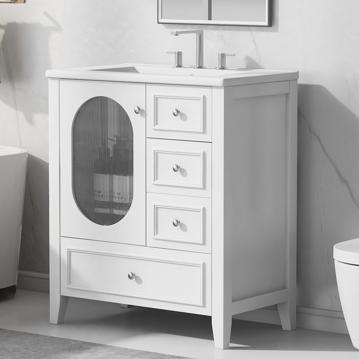 Giotto Three-Drawer Bathroom Vanity with Sink, White, 30 in
