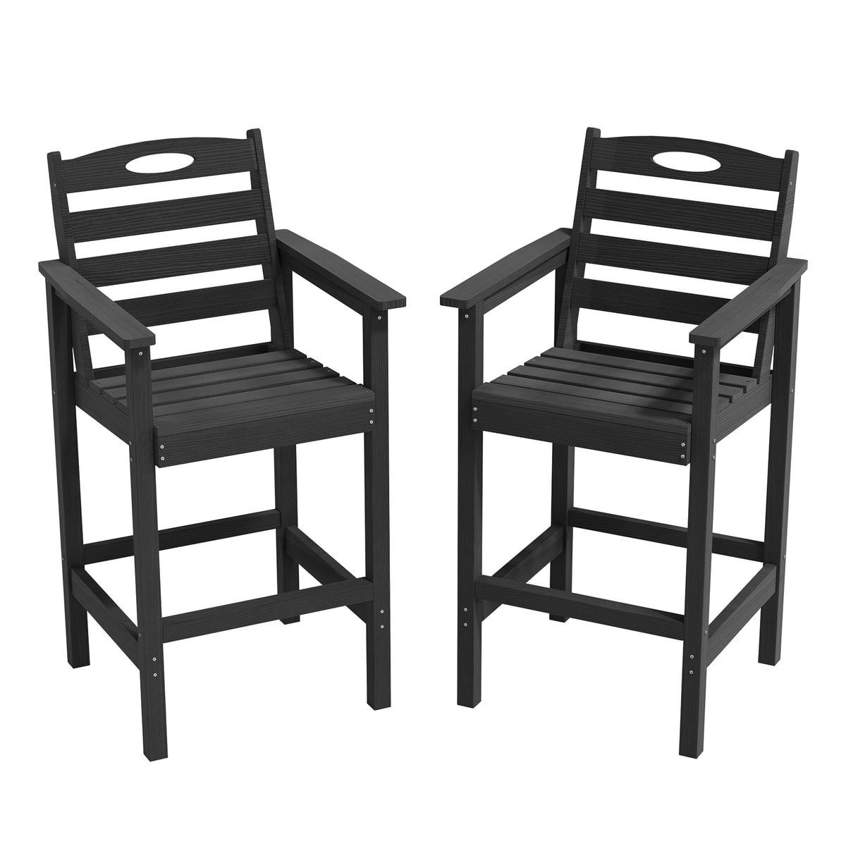 Barstools, Tall Adirondack Chairs Set of 2, Bar Height Outdoor Chairs-HDPE, Oversize, All-Weather, Black