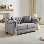 {Video] Classic Modern Style Sofa, 62-inch Chesterfield Classic Rolled Arm Tucked-in Nailhead Decor Cloud Two-Seater Velvet Sofa, Luxury Double Sofa Suitable for Living Room, Bedroom, Apartment, Grey - Eloy Royal