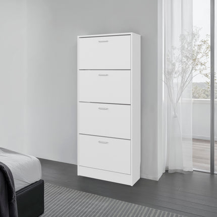 FM FURNITURE INOLA  Vertical Shoe Cabinet with Doors for Home Organization, White
