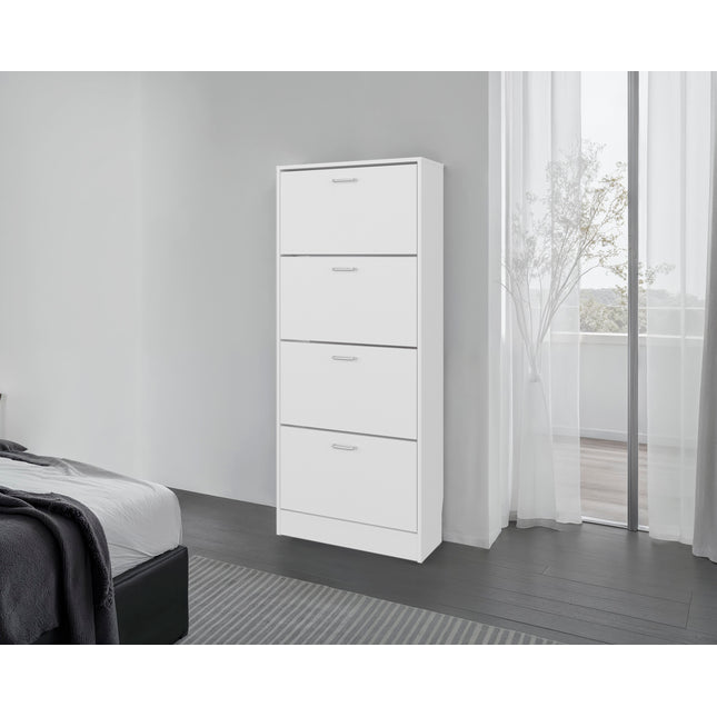 FM FURNITURE INOLA  Vertical Shoe Cabinet with Doors for Home Organization, White