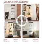 Modern Glass Display Cabinet with Drawer , Quick-assembly Antique Cabinet with LED lights, Tempered Glass Bookshelf, 1-Door Storage Case with 4 Shelves for Living Room and Bedroom, black - Eloy Royal