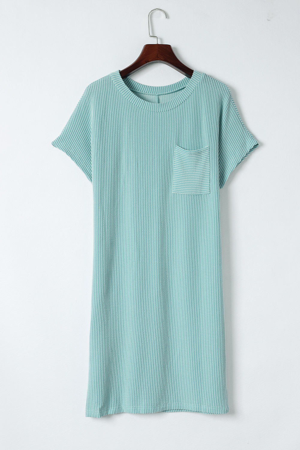 Blue Ribbed Chest Pocket Casual T Shirt Dress - Eloy Royal