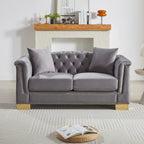 {Video] Classic Modern Style Sofa, 62-inch Chesterfield Classic Rolled Arm Tucked-in Nailhead Decor Cloud Two-Seater Velvet Sofa, Luxury Double Sofa Suitable for Living Room, Bedroom, Apartment, Grey - Eloy Royal