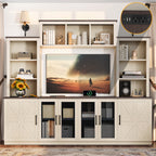 Wall Unit Entertainment Center with Charging Station and USB Charging for TVs,TV Stand with Large Storage Cabinet,Modern TV Stand Media Console with Cabinets,Beige