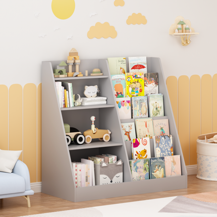 Multifunctional 4 Tier Wooden Kids Book Shelf with Bookcase Display Stand in